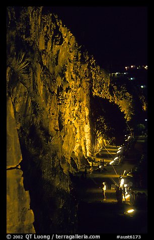 Rock climbing on the banks of the Brisbane River at night. Brisbane, Queensland, Australia