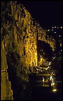 Rock climbing on the banks of the Brisbane River at night. Brisbane, Queensland, Australia