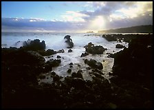 Rocks and surf at sunrise, Keanae Peninsula. Maui, Hawaii, USA (color)