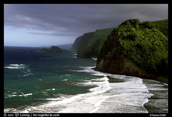 North shore coast from Polulu Valley overlook. Big Island, Hawaii, USA (color)