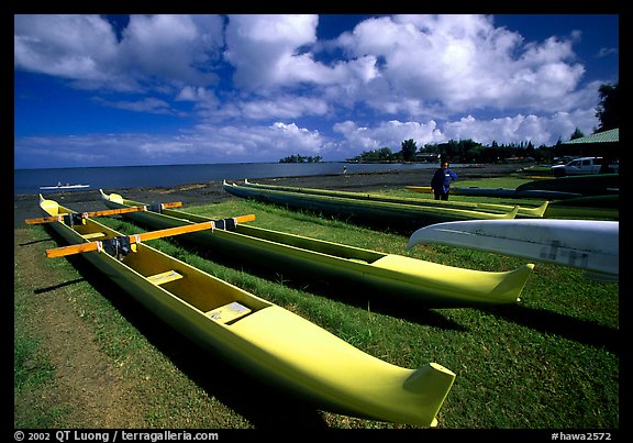 Traditional outtrigger canoes in Hilo. Big Island, Hawaii, USA