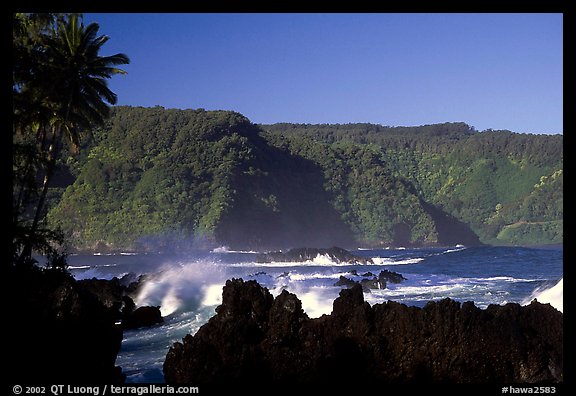 Steep Hana coast seen from the Keanae Peninsula. Maui, Hawaii, USA (color)