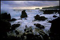 Rocks and surf at sunrise, Keanae Peninsula. Maui, Hawaii, USA