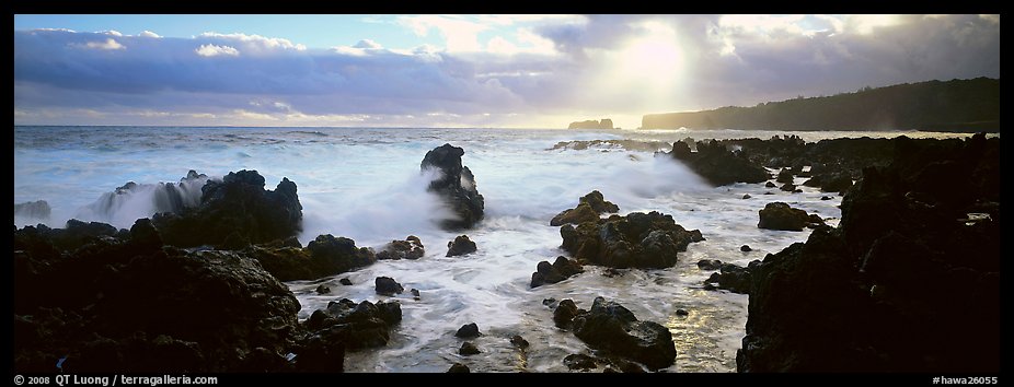 Seascape with jagged rocks and surf. Maui, Hawaii, USA (color)