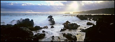 Seascape with jagged rocks and surf. Maui, Hawaii, USA (Panoramic color)