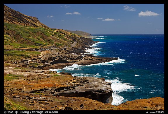 Coastline and highway, South-East. Oahu island, Hawaii, USA (color)