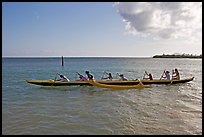 Outrigger canoe, Maunalua Bay, late afternoon. Oahu island, Hawaii, USA