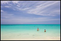 Swimmers in water, Waimanalo Beach. Oahu island, Hawaii, USA ( color)
