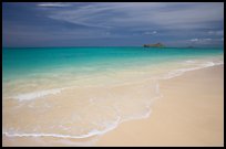 Waimanalo Beach and ocean with turquoise waters and off-shore island. Oahu island, Hawaii, USA