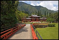 Bridge and Byodo-In Temple, morning. Oahu island, Hawaii, USA ( color)