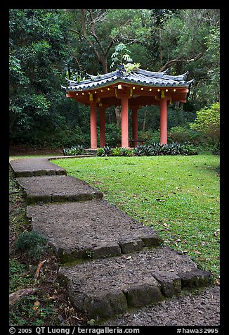 Fishing Hut Pavilion, Byodo-In temple. Oahu island, Hawaii, USA (color)