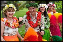 People in Tahitian dress. Polynesian Cultural Center, Oahu island, Hawaii, USA (color)