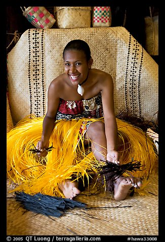 Fiji woman. Polynesian Cultural Center, Oahu island, Hawaii, USA (color)