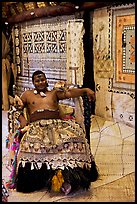 Fiji tribal chief inside vale levu (chief) house. Polynesian Cultural Center, Oahu island, Hawaii, USA ( color)