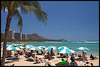 Sun shades on Waikiki Beach. Waikiki, Honolulu, Oahu island, Hawaii, USA ( color)