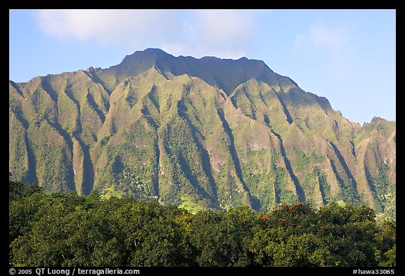 Fluted mountains, Koolau range, early morning. Oahu island, Hawaii, USA