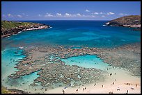 Hanauma Bay with people in water. Oahu island, Hawaii, USA ( color)