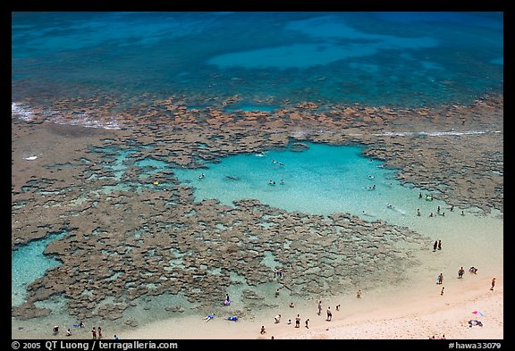 People in the water in the reefs of Hanauma Bay. Oahu island, Hawaii, USA (color)