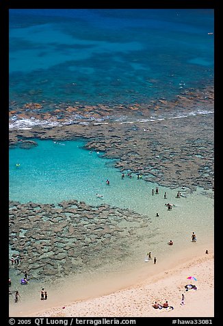 Beach and reef, Hanauma Bay. Oahu island, Hawaii, USA (color)