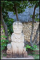 Marquesas statue and walls. Polynesian Cultural Center, Oahu island, Hawaii, USA