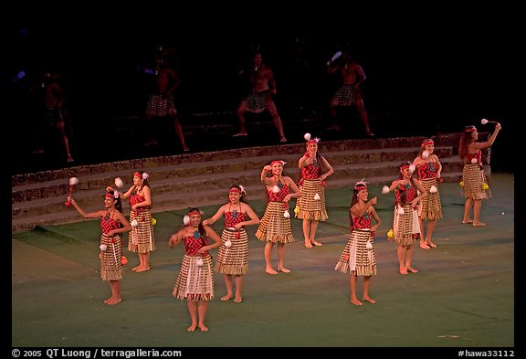 Dance Performance by Maori women. Polynesian Cultural Center, Oahu island, Hawaii, USA
