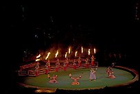 Wedding procession led by torch bearers performed by Tahitian dancers. Polynesian Cultural Center, Oahu island, Hawaii, USA