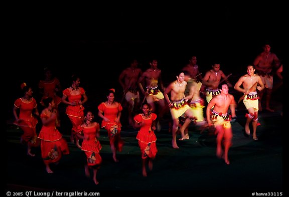 Samoa islanders performing a slap dance. Polynesian Cultural Center, Oahu island, Hawaii, USA
