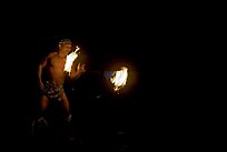 Traditional Samoan fireknife dance. Polynesian Cultural Center, Oahu island, Hawaii, USA ( color)