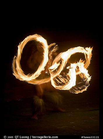 Traditional Samoan fire knife dance. Polynesian Cultural Center, Oahu island, Hawaii, USA