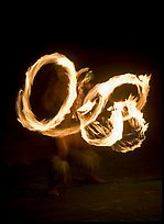 Traditional Samoan fire knife dance. Polynesian Cultural Center, Oahu island, Hawaii, USA