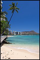 Beach and waterfront promenade. Waikiki, Honolulu, Oahu island, Hawaii, USA