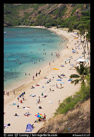 Hanauma Bay beach from above. Oahu island, Hawaii, USA (color)