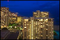 High-rise hotels at dusk. Waikiki, Honolulu, Oahu island, Hawaii, USA (color)