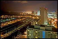 Ala Wai Yatch Harbor and skyline at night. Waikiki, Honolulu, Oahu island, Hawaii, USA (color)