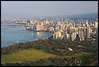 Honolulu seen from the Diamond Head crater, early morning. Honolulu, Oahu island, Hawaii, USA