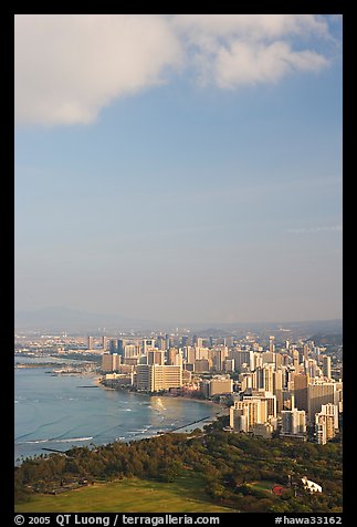 Honolulu seen from the Diamond Head crater, early morning. Honolulu, Oahu island, Hawaii, USA