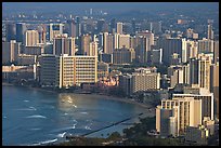 Waikiki seen from the Diamond Head crater, early morning. Honolulu, Oahu island, Hawaii, USA