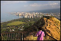 Tourist on Diamond Head crater summit observation platform. Oahu island, Hawaii, USA ( color)