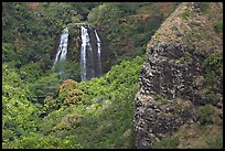 Opaekaa Falls and cliff. Kauai island, Hawaii, USA (color)