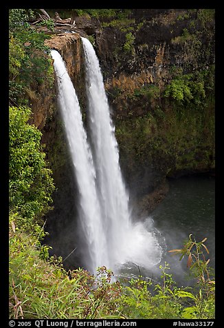 Wailua Falls, mid-morning. Kauai island, Hawaii, USA (color)