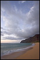 Polihale Beach and Na Pali cliffs,  dusk. Kauai island, Hawaii, USA ( color)