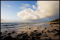 Boulders, beach and clouds, Lydgate Park, sunrise. Kauai island, Hawaii, USA ( color)