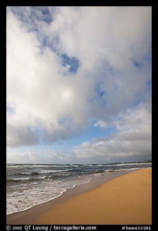 Beach, ocean, and clouds, Lydgate Park, early morning. Kauai island, Hawaii, USA