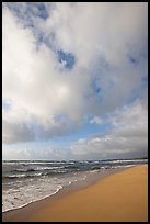 Beach, ocean, and clouds, Lydgate Park, early morning. Kauai island, Hawaii, USA