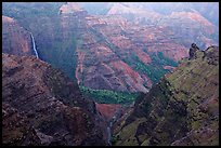 Waipoo falls and Waimea Canyon, dusk. Kauai island, Hawaii, USA