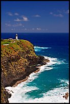 Kilauea Lighthouse, perched on a bluff. Kauai island, Hawaii, USA (color)