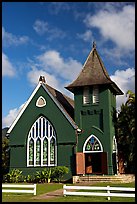 Green church of United Church of Chirst, Hanalei. Kauai island, Hawaii, USA (color)