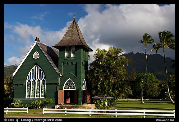 Waioli Huila Church built in 1912, Hanalei. Kauai island, Hawaii, USA (color)