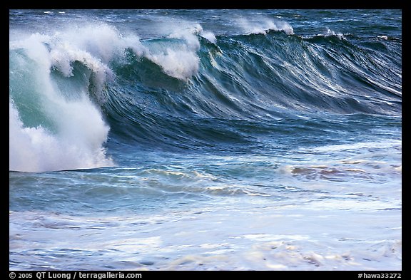 Blue wave. North shore, Kauai island, Hawaii, USA