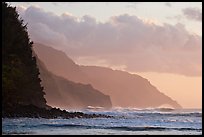 Na Pali Coast seen from Kee Beach, sunset. Kauai island, Hawaii, USA ( color)